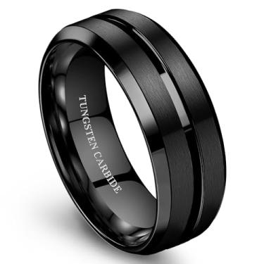 Imagem de Jstyle Anéis de noivado masculinos de tungstênio preto/prata/dourado, 8 mm, bordas chanfradas, acabamento fosco, ajuste confortável, tamanho 7-14, Carboneto de tungstênio, Sem pedra preciosa