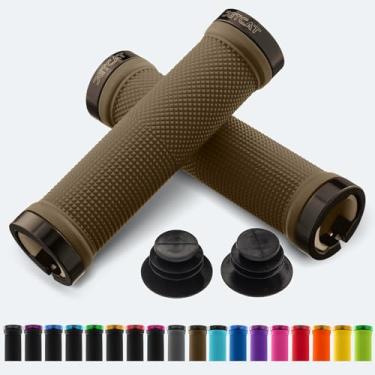 Imagem de JETCAT Pegas de bicicleta, punhos de guidão de bicicleta, guidão de mountain bike, manoplas MTB, punhos de bicicleta BMX, alças de guidão de bicicleta para adultos. Ebike, MTB, scooter, trava, marrom