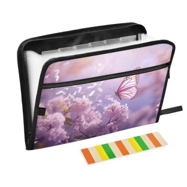 Imagem de Wassud Borboleta em flores sanfonada organizador de arquivos de papel A4 pastas de arquivo de documentos com etiquetas pasta de arquivo expansível 13 bolsos