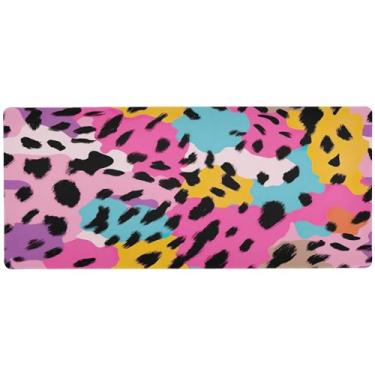 Imagem de Wassud Mouse pad colorido com estampa de leopardo para jogos com base de borracha antiderrapante, mouse pad longo para teclado de computador com borda costurada, almofada grande à prova d'água para