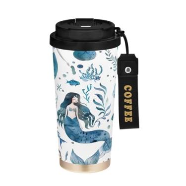 Imagem de YETTASBIN Caneca de café de viagem com isolamento térmico de 482 g com tampa canudo, copo à prova de derramamento e vazamento com alça para bebida quente e fria, garrafa de água de aço inoxidável