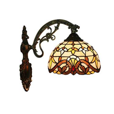 Imagem de Arandela de parede estilo Tiffany vintage criativa com vitrais barrocos para sala de estar, quarto, cabeceira e corredor, com cúpula de 20 cm (8 polegadas).