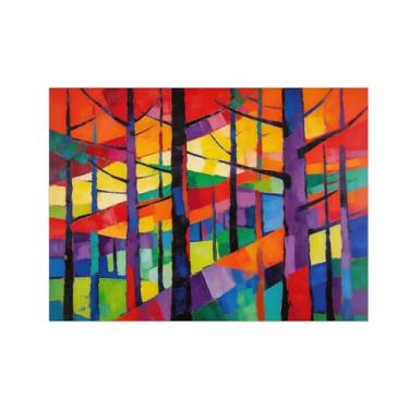 Imagem de BMZFYBS Pôster de arte de parede abstrata - árvore florestal colorida 3 - decoração moderna - pintura em tela para sala de estar escritório 80 x 115 cm 31 x 45 pol sem moldura