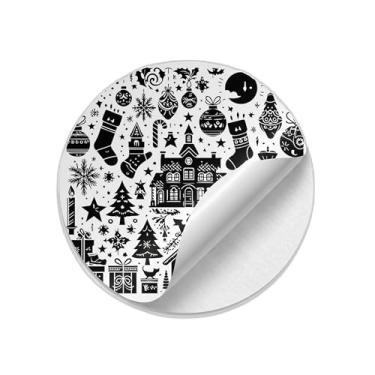 Imagem de Adesivos Redondos Natalinos 25 Unidades Estampa Preto e Branco - Tamanho 30x30cm