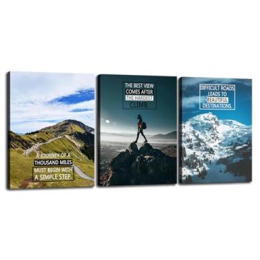 Imagem de Arte de parede motivacional 3 impressões em tela com frases edificantes e imagens vibrantes Decoração de parede inspiradora emoldurada pronta para pendurar para decoração de parede de escritório, sala