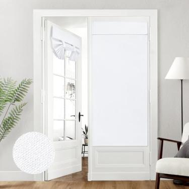 Imagem de HOMEIDEAS Cortinas de porta francesas blackout 100% de linho branco puro, cortinas de janela de porta de privacidade, persianas escurecidas de 76 x 168 cm, persianas com isolamento térmico para quarto