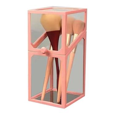 Imagem de Dioche Suporte para Pincel de Maquiagem, Design Em Concha Com Vidro Espesso, Organizador de Grande Capacidade para Pincéis, Caixa de Armazenamento Portátil Feminina (quadrilátero rosa)