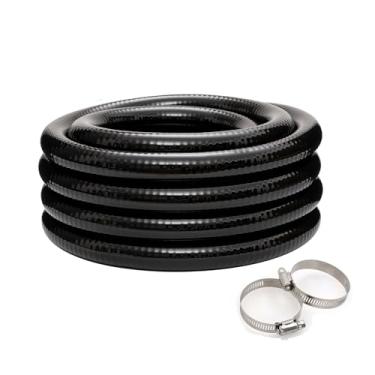 Imagem de EASTRANS Mangueira de fio de aço espiral reforçada de 3 cm x 3 m tubo de descarga de sucção de piscina preto para bomba tubo de vinil flexível com 2 braçadeiras, sem torção