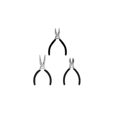 Imagem de Jogo 3 Mini Alicates 4,5 Polegadas, Aço Carbono, Preto, Bico Meia Cana, Corte Diagonal e Universal, 200g, para Eletrônica e Artesanato