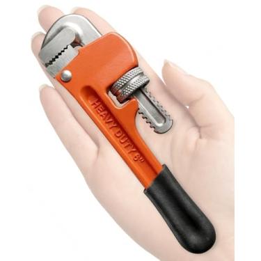 Imagem de Dromco Mini chave de tubo resistente de 15 cm, chave de encanamento compacta ajustável para espaços apertados, ferramenta de encanador reto com gancho flutuante e alça de viga em I