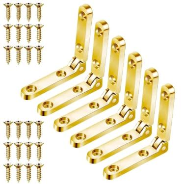 Imagem de 6 peças dobradiças de 90 graus caixa de joias de madeira dobradiça armário ferragens com parafusos