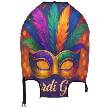 Imagem de Joisal Capas de mala, protetor de bagagem, linda máscara de carnaval, penas coloridas, elástico gráfico, acessórios de viagem, manga de mala, Máscara de carnaval com penas coloridas, S 18-20 in, Capa