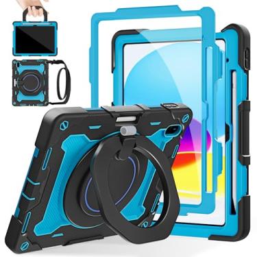 Imagem de ROISKIN Capa para iPad A16 11ª geração 2025, iPad 10ª geração 10 polegadas para crianças com protetor de tela, suporte e alça 360, suporte para caneta, alça de ombro, proteção resistente contra quedas