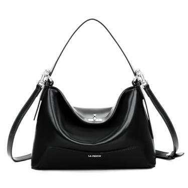 Imagem de Bolsa feminina com alça superior de couro genuíno LA FESTIN pequena bolsa tiracolo moderna Hobo, Preto