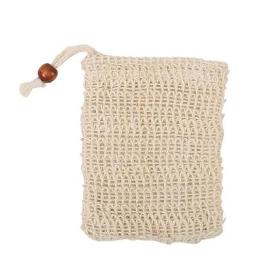 Imagem de Saco de sabão de espuma de linho de algodão natural Saver Net Mesh Massagem Bolsa Esfoliante Ferramenta de limpeza para fazer bolhas de banho (marrom)
