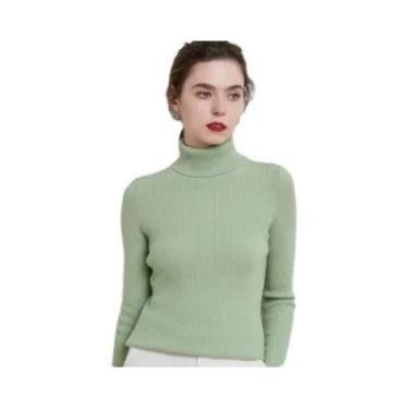 Imagem de Suéter Feminino De Tricô Grosso Com Gola Alta, Manga Longa, Ajuste Sli