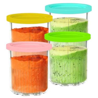 Imagem de Para canecas e tampas Ninja Creami Deluxe - pacote com 4, compatível com Ninja NC501 NC500 Series Nijana Creami 11 em 1 sorveteira, copos extra cremosos de 680 g