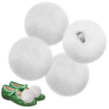 Imagem de Beeplove Pompons Tinkerbell para sapatos – clipes de sapato fofos grandes de 7 cm, pompons brancos removíveis, acessórios para fantasias de sininho para meninas, festa de cosplay de Halloween, 4 peças
