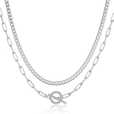 Imagem de Colares em camadas para mulheres, colar de corrente banhada a ouro 14 K, joia grossa feminina moderna, Large, Metal, Sem Pedra Preciosa