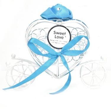 Imagem de SIWOTED Caixa de doces em formato de coração, fofa, vazada, casamento, chá de bebê, presente, caixa de chocolate (Azul)