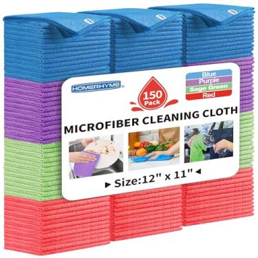 Imagem de HOMERHYME Pano de limpeza de microfibra, pacote com 150 panos de limpeza multicoloridos para limpeza, toalhas de microfibra reutilizáveis para carro, cozinha, banheiro e suprimentos de limpeza