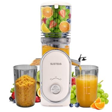 Imagem de SUSTEAS Espremedor De Prensas A Frio, Calha De Alimentação De 5,3" Máquinas De Mastigação Lenta Com 300 W, Serve Para Frutas E Vegetais Inteiros, Fácil De Limpar, Alto Rendimento De Suco, Branco