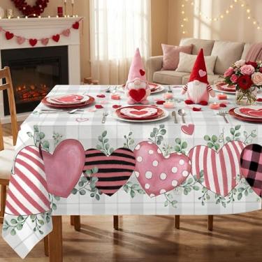 Imagem de Dolficy Toalha de mesa para Dia dos Namorados 152 cm × 203 cm, decoração de dia dos namorados para casa, retângulo, toalha de mesa de poliéster para decoração de coração rosa para piquenique, festa
