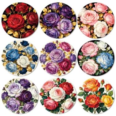 Imagem de ANATTASOUL Conjunto de 9 porta-copos de madeira colorida rosa colorida presente de inauguração de casa redonda para casa nova, proteção de mesa de centro decorativa de 9,9 cm para decoração de bar de