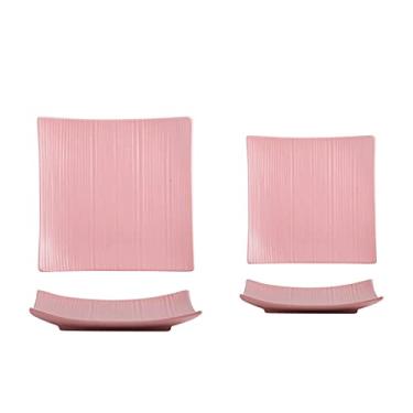 Imagem de Pratos de jantar 2 peças, pratos de jantar quadrados de cerâmica de 20 cm, pratos de sushi para salada, bife, macarrão e aperitivo, pratos de servir, restaurante, jantar em família e prato de jantar