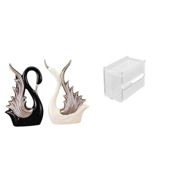 Imagem de Whtkoph Escultura de Cisne em Cerâmica E Caixa de Armazenamento de Papel Higiênico em Acrílico, Dispensador de Papel Toalha Moderno, Suporte para Papel Toalha