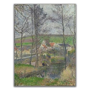 Imagem de Arte de parede em tela Camille Pissarro - The Banks of The Vine At Osny em cinza clima inverno pôster pinturas a óleo paisagem famosa retrô pôsteres decoração de parede estética de quarto sem moldura
