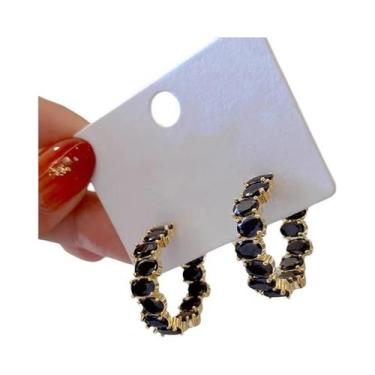 Imagem de Zakol recém-chegados preto geométrico zircônia cc brincos coreano moda