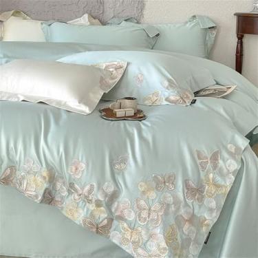Imagem de Jogo de cama de algodão com bordado de borboletas e flores, tamanho casal, queen e king, capa de edredom, lençol, cor 3, lençol de baixo com elástico de 1,5 m.