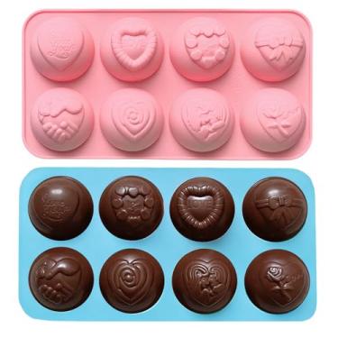 Imagem de 2 peças de moldes de chocolate em forma de coração moldes de silicone antiaderentes amor rosa moldes de silicone para assar chocolate, mini bolos, doces, gomas, cubos de gelo