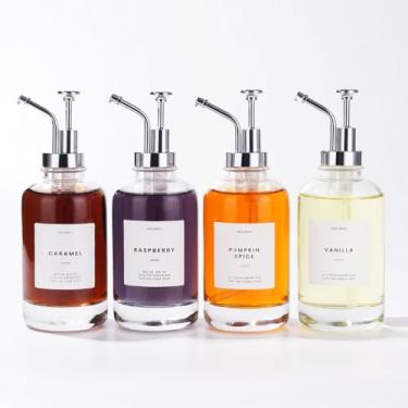 Imagem de MoliMoli Dispensador de xarope de café para cafeteria, dispensador de bomba de café, garrafa de xarope de vidro com bomba, garrafas de xarope de bordo/café, dispensador de xarope conjunto de 4, com