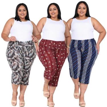 Imagem de Kit 3 Calças Pantacourt Feminina Com Bolso Malha Fria Estampadas. - PM