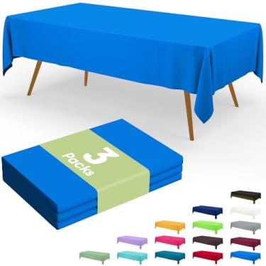 Imagem de Smiry Toalha de mesa descartável, pacote com 3, toalha de mesa de plástico impermeável, 137 x 272 cm, capas de mesa retangulares decorativas para festa, aniversário, piquenique, azul