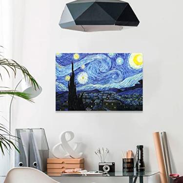Imagem de Quadro Decorativo para Sala Noite Estrelada Arte Abstrata Ambiente Moderno Quarto Casal Escritório Tela Canvas Parede Hall Decoração (60x40 cm)
