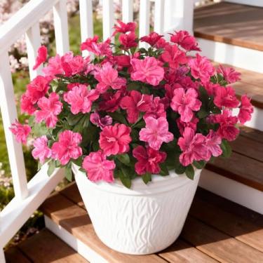 Imagem de Hommyea Flores artificiais falsas para atividades ao ar livre, 8 pacotes de flores de seda sintéticas, decoração de primavera, resistente a UV, flores de plástico que não desbotam para plantadores