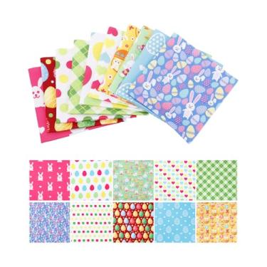 Imagem de eZAKKA Pacote de tecido de algodão ovo de coelho de Páscoa - Quartos gordos impressos - Quadrados pré-cortados para artesanato faça você mesmo, decoração de festa em casa, pacote com 10, 25 x 25 cm