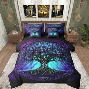 Imagem de Castle Fairy Conjunto de edredom infantil árvore da vida, arte roxa, estilo exótico, boêmio (edredom + elástico + lençol de cima + fronhas + fronhas), tamanho Queen