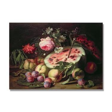 Imagem de Arte em tela vintage de frutas mortas, pintura clássica de cozinha country, decoração de parede de casa de fazenda quente para sala de jantar e cozinha. B19. 50 x 70 cm-19,6 x 27,5 pol. Somente tela