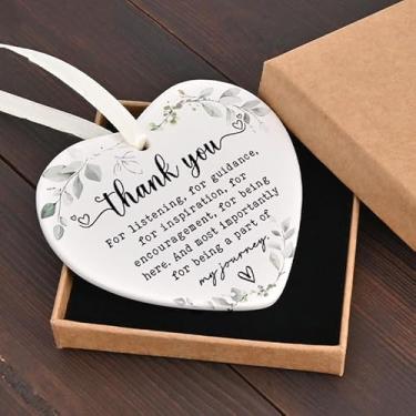 Imagem de Thank You Enfeite de cerâmica plano em forma de coração para pendurar presentes de agradecimento para amigos, família, professores e colegas, pingente de gratidão expressa lembrança de lembrança para