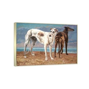 Imagem de Gustave Courbet Reprodução de pinturas famosas - (The Greyhounds) Impressão em tela Imagens de arte de parede para decoração de sala de estar (40 x 56 cm (15,8 x 22,0 pol)/molduras champanhe)