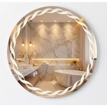 Imagem de Espelho Redondo Jateado Fluence com LED 3 Tons, Touch Screen, Bivolt, Controle de Intensidade, Design Moderno, Banheiro, Quarto, Camarim (80x80)