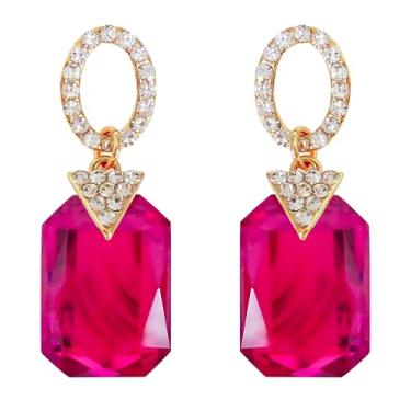 Imagem de Navachi Brincos pendentes de zircão quadrado de cristal branco banhado a ouro 18 k, Zinco Zircônia cúbica, Zircônia cúbica