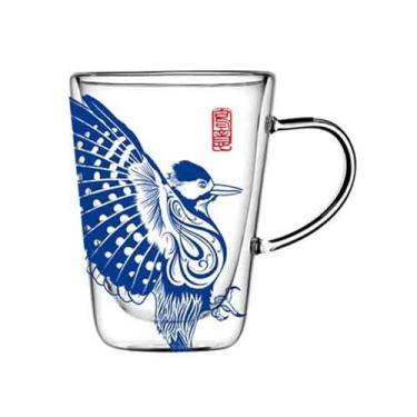 Imagem de x3anggyt5 Copo de vidro de parede dupla com alça, totens azuis de animais de 280 ml, resistente ao calor, caneca de café e chá