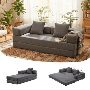 Imagem de Sofá-cama conversível, sofá-cama de 196 cm tamanho casal com apoios de braço em forma de L, sofás-cama queen size para sala de estar pequena para sala de estar, quarto, veludo cotelê, cinza escuro