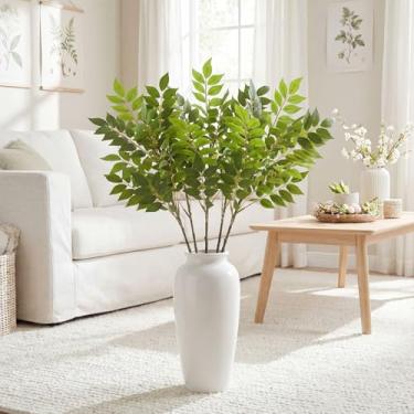 Imagem de Giegxin 6 peças de folhas artificiais de glicínia de 90 cm, ramos de folhas falsas, ramos verdes, hastes de vegetação artificial, caules de plantas falsas para casa, escritório, vasos, decoração de