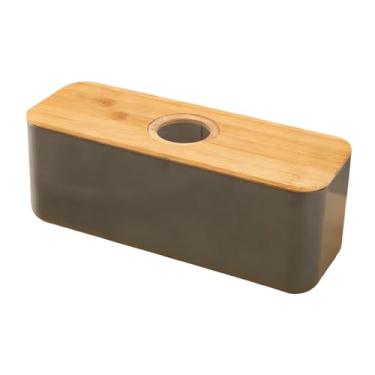 Imagem de Bothyi Caixa de pão com tampa de madeira, recipiente de armazenamento espaçoso e versátil para guardar pão, donuts, sobremesas e lanches, Tampa de Buraco Cinza